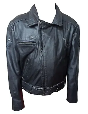 Vintage Wilsons Open Road Leather Biker Jacket Men SZ 44 Black Motorcycle Metal • $59.99