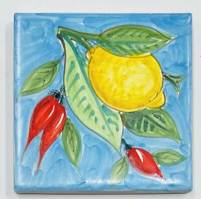 Vietri Pottery - 4’’x4’’ Lemon Tile Made By Hand In Italy • $19.99