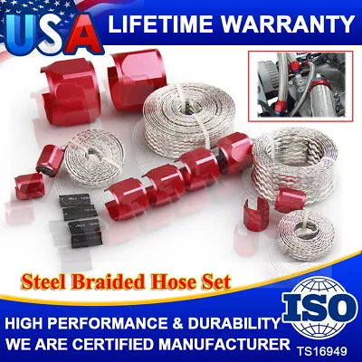 $27.69 • Buy Red New Steel Braided Hose Set Engine Dress Up Kit Radiator/Vacuum/Fuel/Oil Line