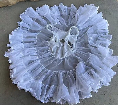 VTG Girl’s Pageant Full Circle Tier Ruffles Layered Petticoat White Slip Size 5 • $50