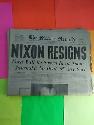 Rare Vintage FULL Miami Herald Newspaper Nixon Resigns Sections A-E Even More • $26