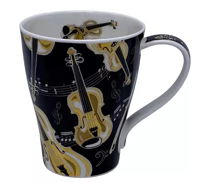 Tempo Violin Mug Jane Fern Dunoon Fine Bone China 15oz Black Gold Prty Mail Ship • $69.99