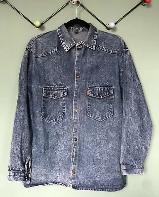 Vintage LEVI’S Big E Denim Shirt | Medium 40” Acid Wash / Retro Popper Shirt VGC • £38.29