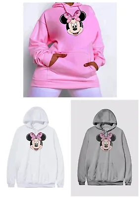 Pink Minnie Mouse Hoodie Plus Size 16-34 Grey Disney Top White Sweater Jumper M4 • £24