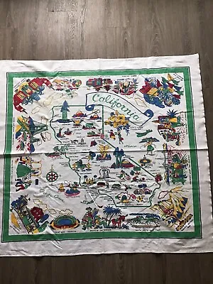 Vintage Souvenir California State Map Tablecloth Sturdy Cotton • $59.50