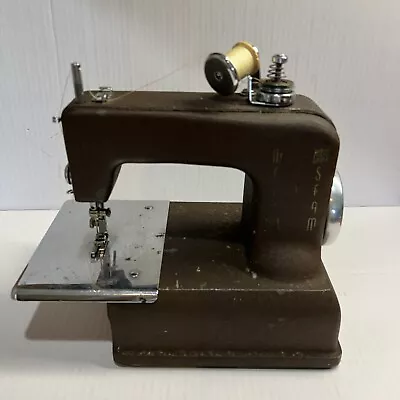 Vtg Cast Iron Brown Miniature Child's Toy Sewing Machine Weld Seam • $15