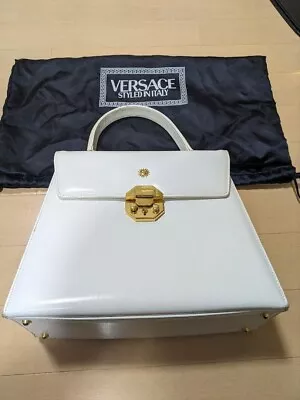 VERSACE Hand Bag White Square Gold Plate Women Japan Used • $198