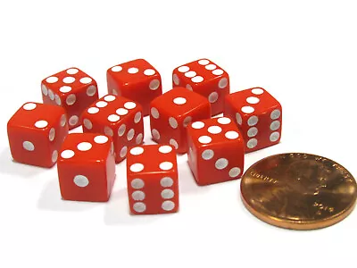 Set Of 10 8mm Six-Sided D6 Small Square-Edge Dice - Red With White Pips • $7.29