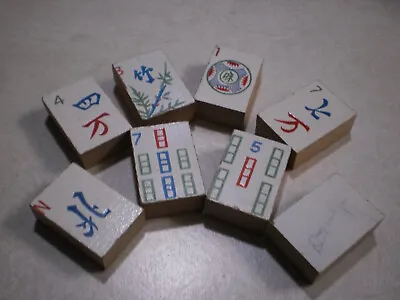 8 Vintage Mahjong Mah Jongg All Wood Tiles Excellent Condition • $12