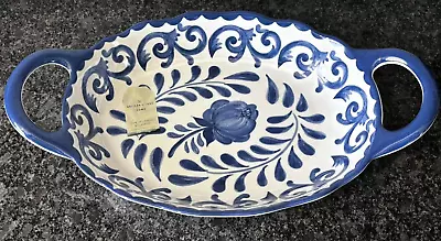 BLUE ROSE SCROLL 17.5 X10” Melamine Large Serving Tray Bowl Platter W/ Handles • $36.95