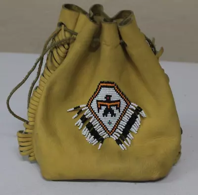 Native American Indian Beaded Leather Fringe Medicine Bag ???? • $15