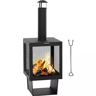 Steel Patio Stove - 132 Cm - With Firewood Shelf Garden Fireplace Garden Oven • £109