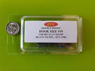 100x DFS Size 10 DOUBLE Fishing Hooks Black Nickel Chemical Sharp. • $16