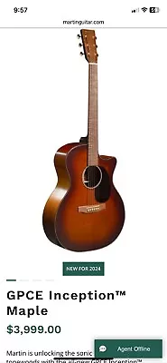 NIB Never OpenedRight-Handed Martin Inception GPCE Maple Acoustic Guitar • $3300