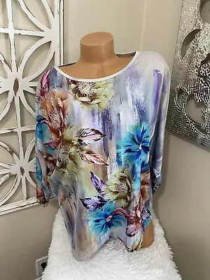 MILANO Xlarge WATERCOLOR FLORAL PRINT 1/2 SLEEVE TOP • $2.98