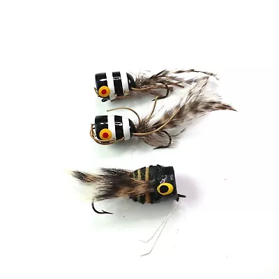 3 Vintage Fly Fishing Lures -- Bass Bug Poppers - Unknown Makers - Unused • $28.51