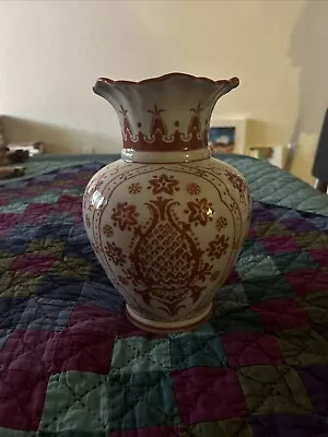 Antique Ruby Red Vase With Enamel Design • $4.77