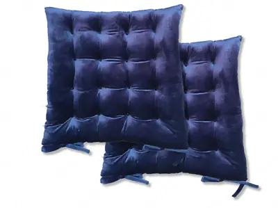 Navy Holland Velvet Smooth Seat Cushion Button Detail Soft Dining Chair Pad • £8.99