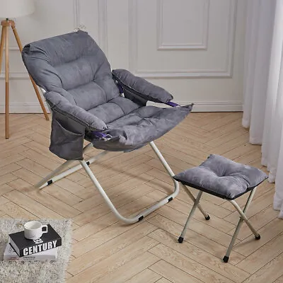 £69.95 • Buy Foldable Upholstered Fabric Arm Chair Leisure Small Sofa Recliner W/ Footstool 