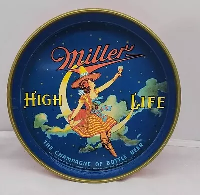 Miller High Life Beer Vintage Metal Drink Bar Serving Tray Girl On The Moon 11  • $64.95