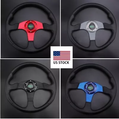 14”350mm  Deep Dish 6 Bolt Racing Steering Wheel W/ Horn Button PU Leather • $29.99