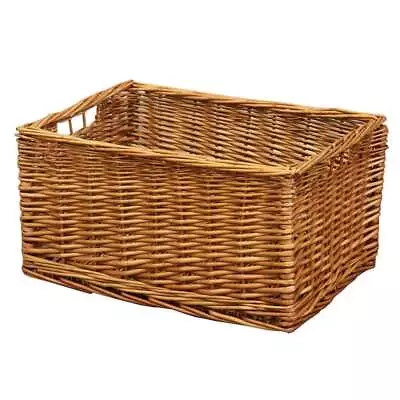 Brown Wicker Storage Basket Rustic Woven Bathroom Kitchen Organise Tidy • £39