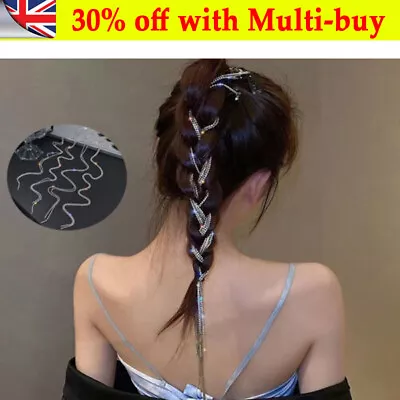 £2.95 • Buy Flashing Diamond Chain Hairpin Braided Hair Headdress Clip Tassel Rhinestone Fz