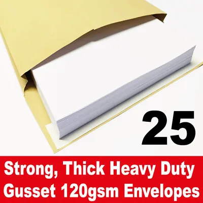 25 C4 Gusset Envelopes Thick Strong Brown Manilla A4 120gsm 25mm Thick Expanding • £10.49