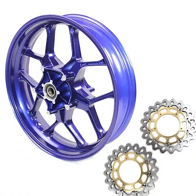 Blue Front Wheel Rim + Brake Rotors For Yamaha YZF R1 2015 - 2022 YZF-R1 YZF-R1M • $509.33