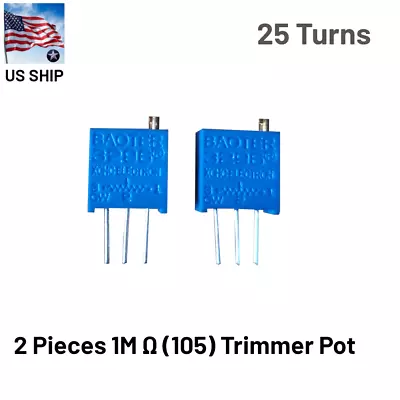 2 Pcs Trimmer Potentiometer (105) POT 1M OHM 10% 25 Turn Top Slot | US Ship • $5.98