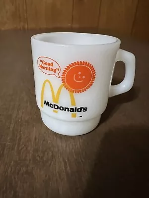 MCDONALDS Good Morning Coffee Mug Milk Glass FIRE KING White Cup Anchor Hocking • $9.99