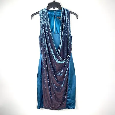 AIDAN MATTOX Woman’s Sz 4 Dress Knee Length Dark Turquoise Velvet Silk Party Lux • $33.58