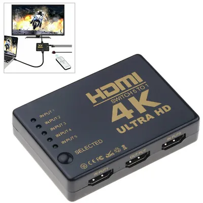 £14.50 • Buy 5 Port HDMI HDCP 4K Auto Switch Seletor Splitter Hub IR Remote HDTV 5 In 1 Out