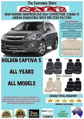 Holden Captiva 5 Genuine Sheepskin Car Seat Covers Pair 22MM TC Airbag Safe • $235