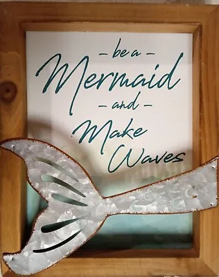 NWT Pine Shadowbox With Metal Fin  Be A Mermaid & Make Waves   - 10 T X 8 L • $6.99