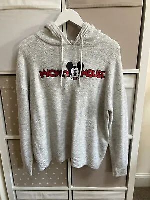 Ladies Primark Mickey Mouse Grey Knit Hoodie Size S 10-12 • £3.99