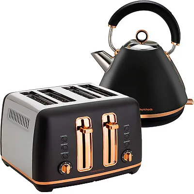 £169.17 • Buy Morphy Richards Black Rose Gold 1.5L Pyramid Kettle And 4 Slice Toaster