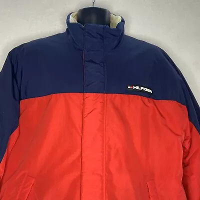 Tommy Hilfiger Winter Jacket Coat Mens XL Red Blue Retro 2001 Rubber Patch • $84.99