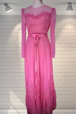 WOUNDED Vintage Pink Flouncy Bridesmaid Party Prairie Maxi Dress - XS • £19.99