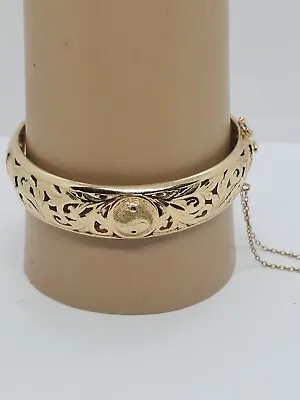 Ming's Hawaii 14k Solid Gold Scroll Leaf & Yinyang Design Hinged Bangle Bracelet • $6250