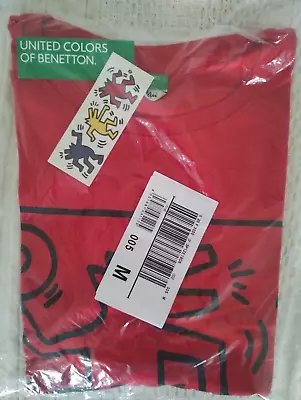 UNITED COLORS OF BENETTON X KEITH HARING RED DJ T SHIRT - SIZE M - NEW WITH TAGS • £27.49
