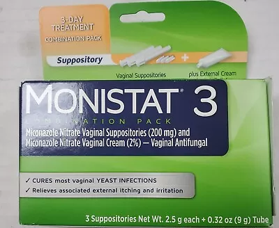 Monistat 3-Day Yeast Infection Treatment Suppositories + Itch Relief Cream 7 ... • $11.65