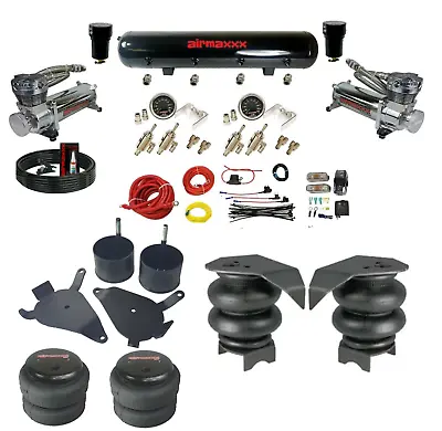 Chrome Manual Air Ride Suspension Kit 3/8  DLOE Valves Bags Brackets For S10 2wd • $1199.88