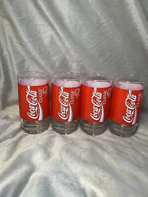 Vintage Coca Cola Classic Red Logo Drinking Glasses Set Of 4 Red Label Tumblers • $17.99