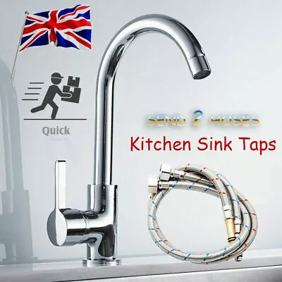 Kitchen Sink Mixer Taps Swivel Spout Single Lever Tap Mono Modern Chrome Faucet • £9.88