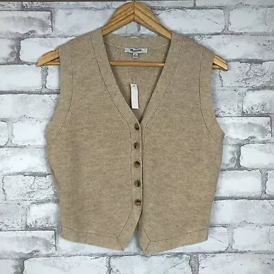 MADEWELL NWD Women's Beige V-Neck Button-Front Sweater Vest SMALL NO007 • $19.99