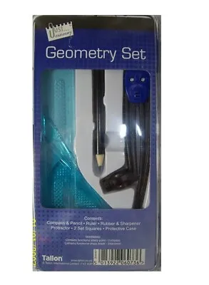£3.89 • Buy Geometry Math Set Ruler Protector Compass Squares In Rigid Case