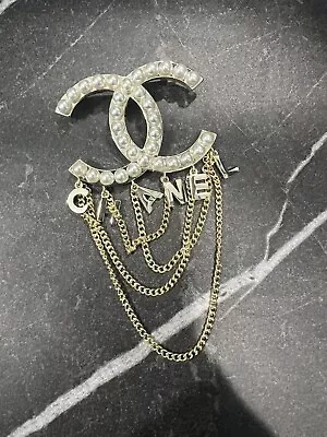 Chanel Lettering CC Logo Faux Pearl Gold Plated Brooch Pin • $99.99