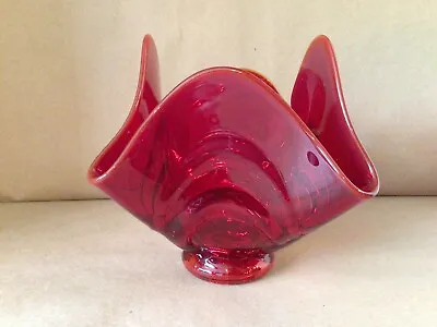 Viking Glass *ruby Red* Epic Loop 7.25” Crimped Compote Handkerchief Vase Vtg • $74