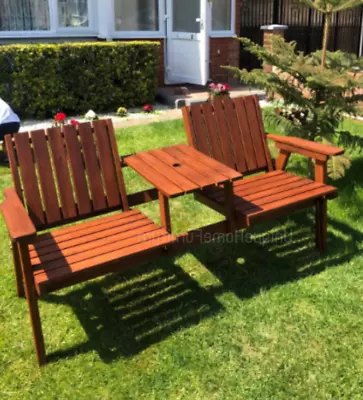 Rustic Garden Bench Companion Love Seat 2 Seater Wooden Patio Chairs Table Set • £107.70